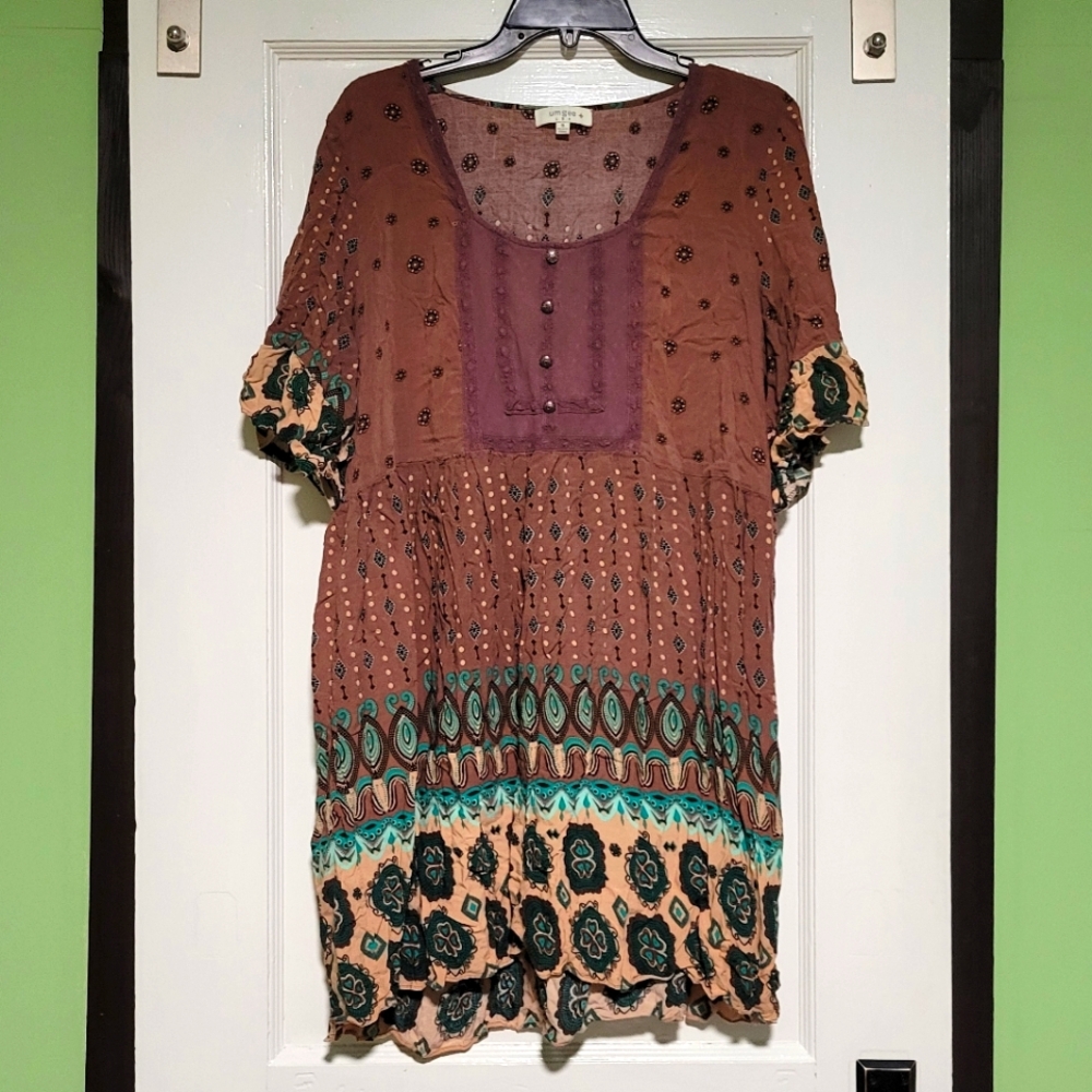 Bohemian Brown and Green Dress